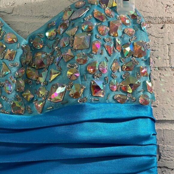 Dresses by Deb Blue Embellished Strapless Princess Prom Dress 7/8 - Picture 4 of 12